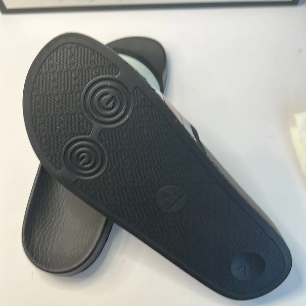 New 💯Authentic GUCCI WEB RUBBER SLIDE IN BLACK/Blue / Red &White Sandals